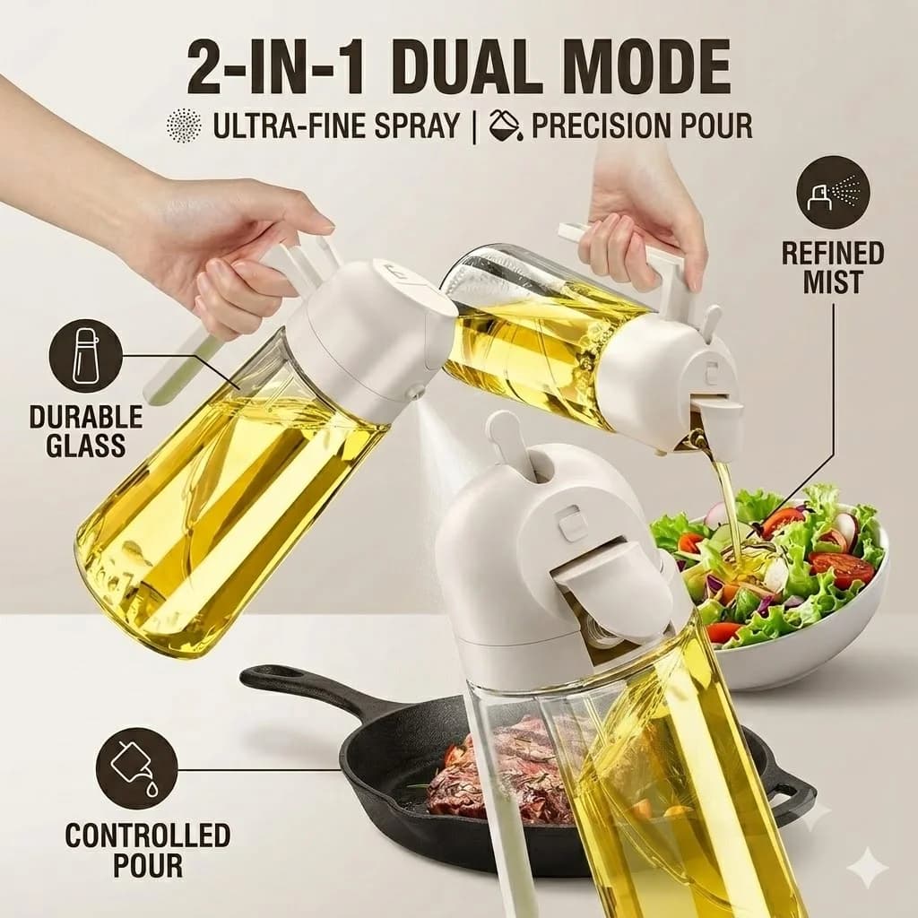 Bouteille Distributrice d'Huile d'Olive 2-en-1, Pulvérisateur d'Huile en Plastique 500ml, Réservoir de Pulvérisation d'Huile de Cuisson, Outils de Cuisine pour BBQ, Pâtisserie, Pique-nique, 1 pièce, 2