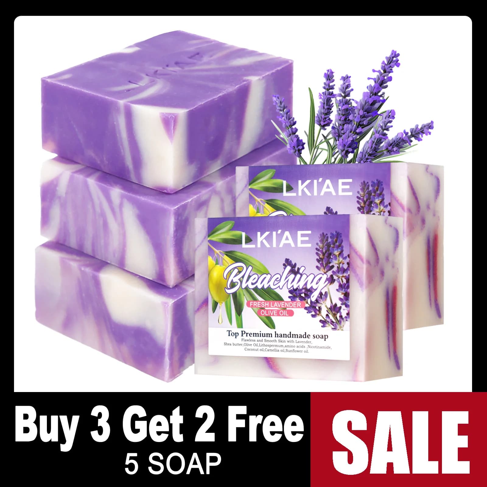 Barre de savon à l'huile de lavande fraîche, blanchissante, réduit l'acné, peau lisse, avec Niacinamide, glutathion, pour tous les Types de peau, 150 g/5,3 oz