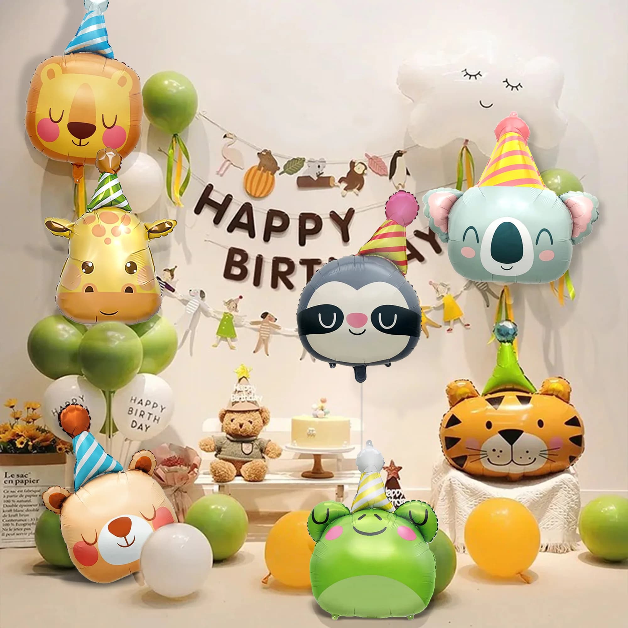 Ballon en film d'aluminium pour animaux, paresseux, Lion, ours, girafe, tigre, éléphant, grenouille, thème du Zoo, anniversaire, douche, décoration de vacances