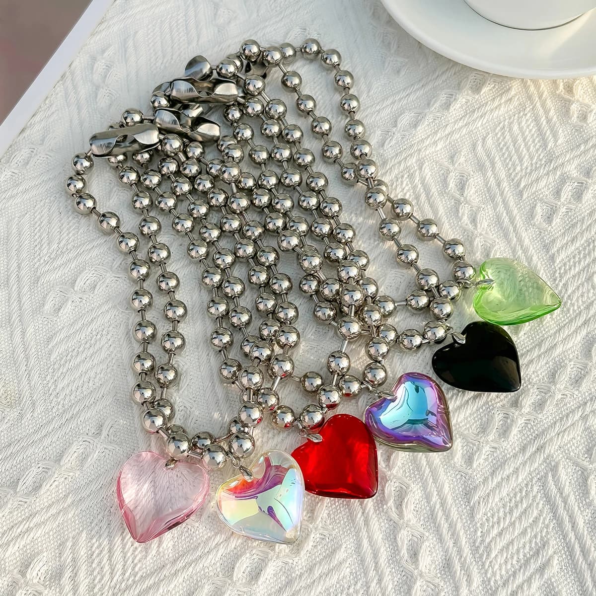 Collier pendentif coeur d'amour coloré pour femme, perles de document en argent, accessoires bijoux, hip hop, punk, steampunk, JOGrunge, 6 couleurs