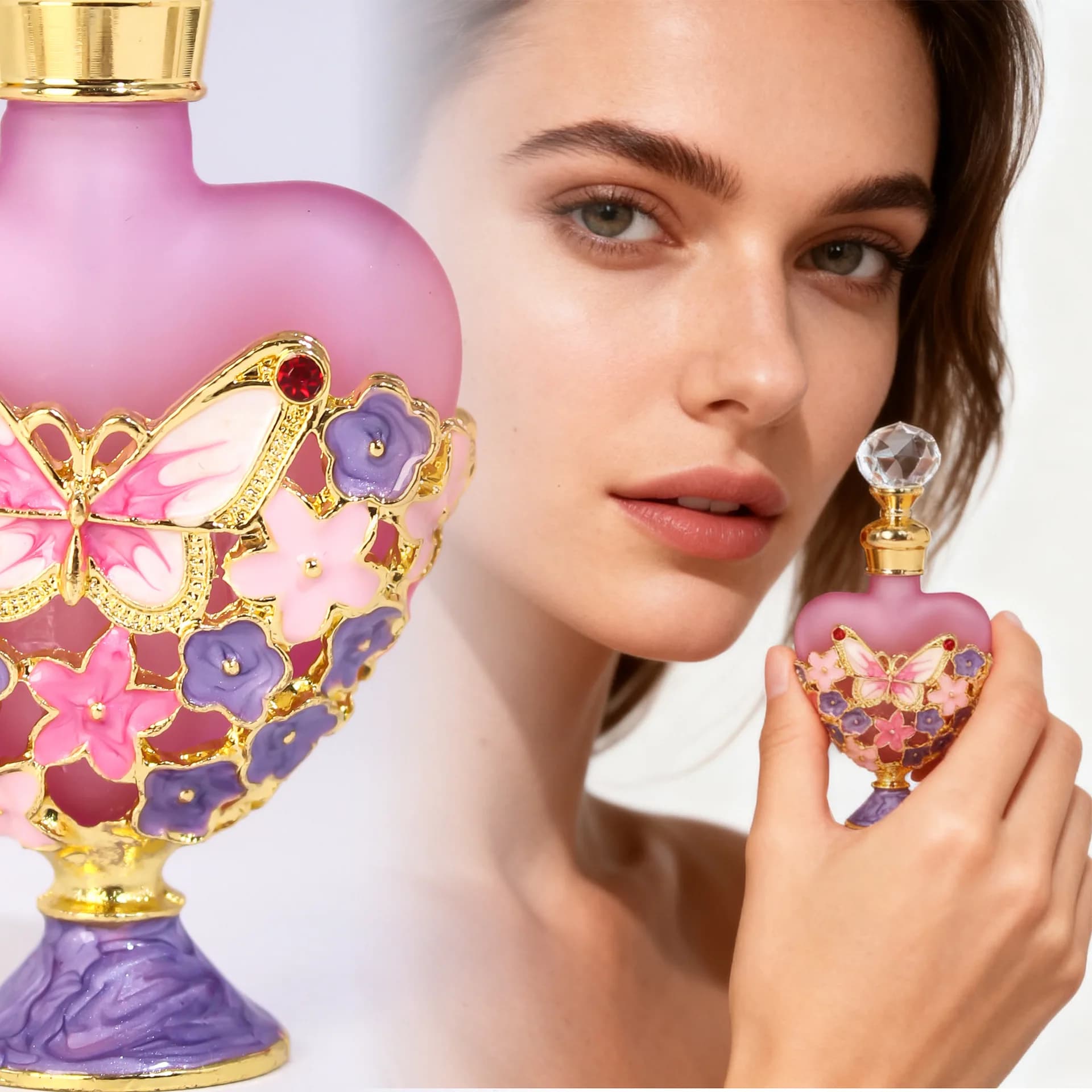 Bouteille d'huile essentielle vide de luxe de style dubaï – 10 ml en forme de cœur