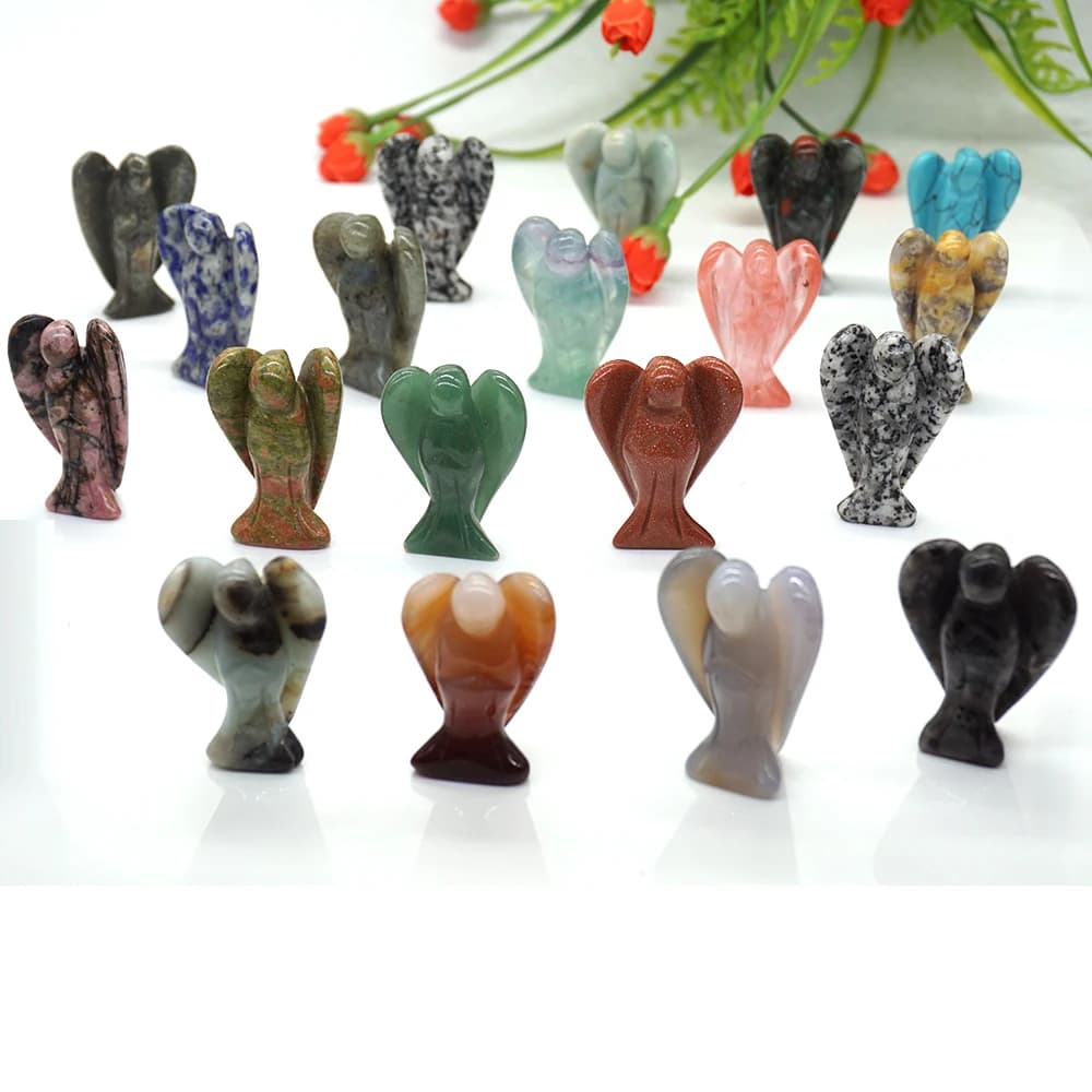 Figurine d'ange gardien de 1.5 pouces, Statue en cristal de guérison naturelle, décoration en pierre pour la maison, cadeau artisanal d'étude, bibelot, ornement de salle, vente en gros
