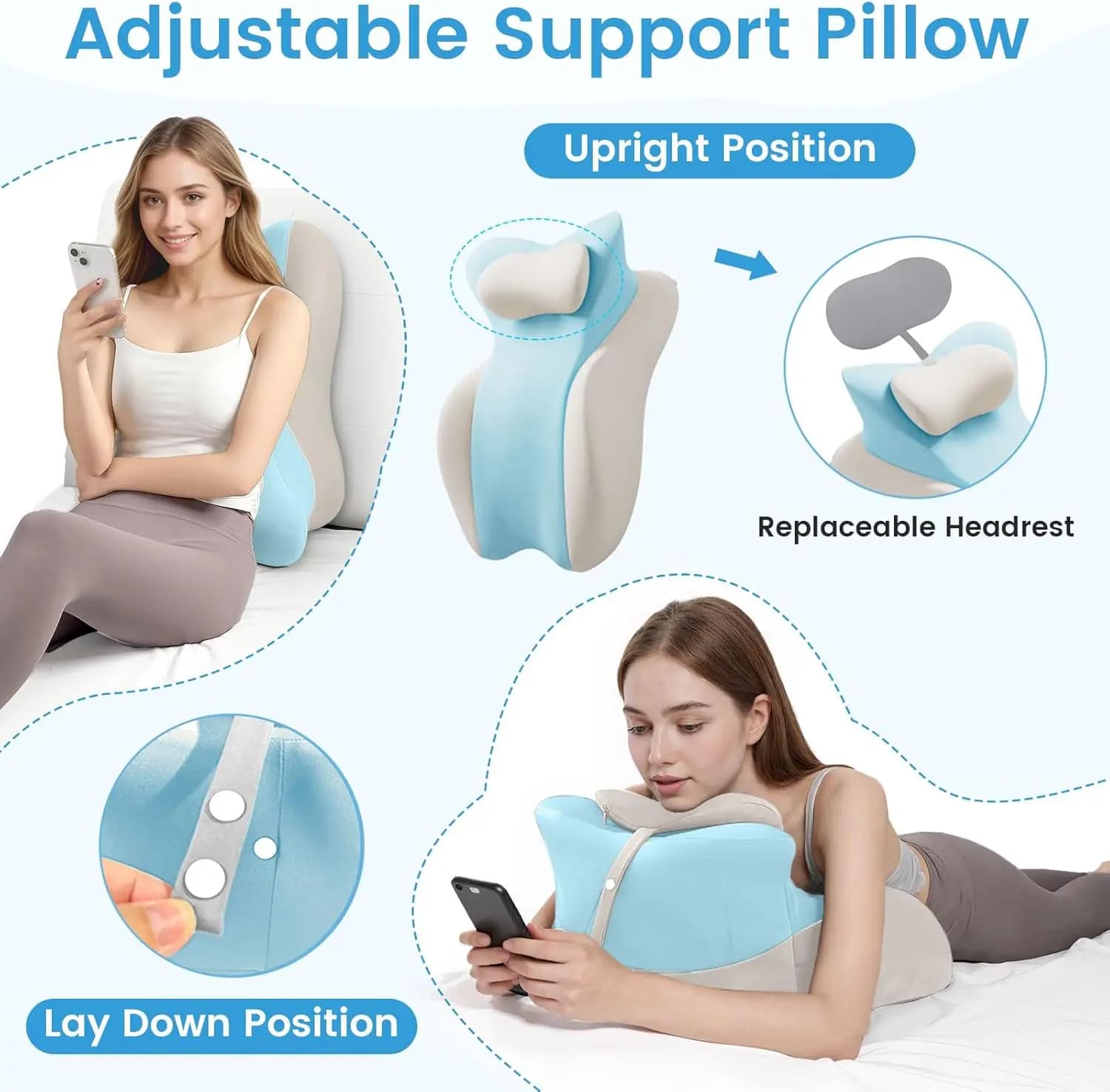 Oreiller de lit multifonctionnel pour dormir, se reposer et regarder des vidéos sur téléphone portable