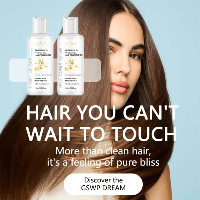 Ensemble shampoing et après-shampoing hydratant à l'huile d'argan GSWP. Hydratation intense