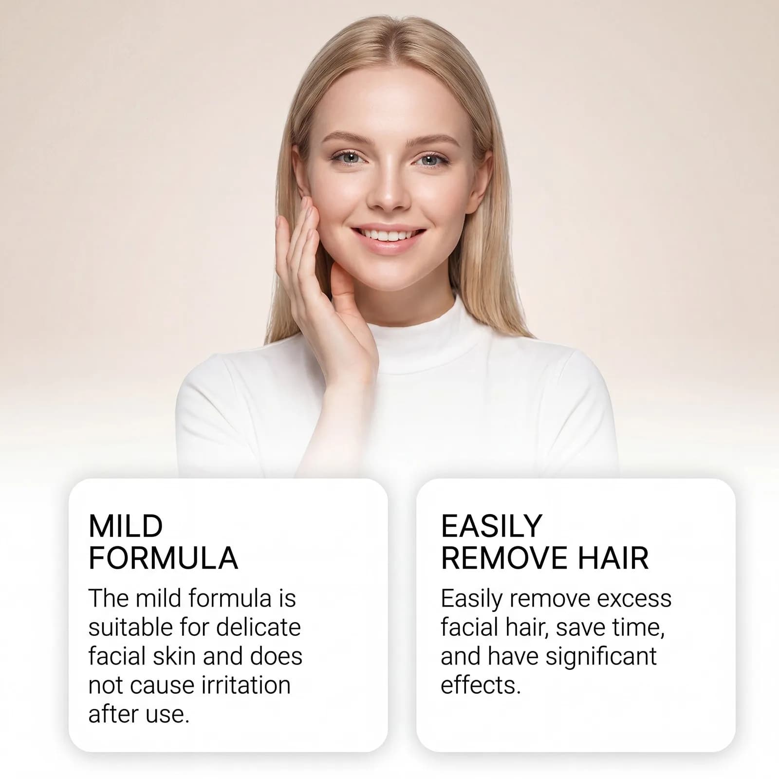 Crème dépilatoire à l'huile de coco pour le visage, épilation rapide, sans douleur, nourrissante, peau lisse, formule douce, non grasse, pour peaux sèches, 100g