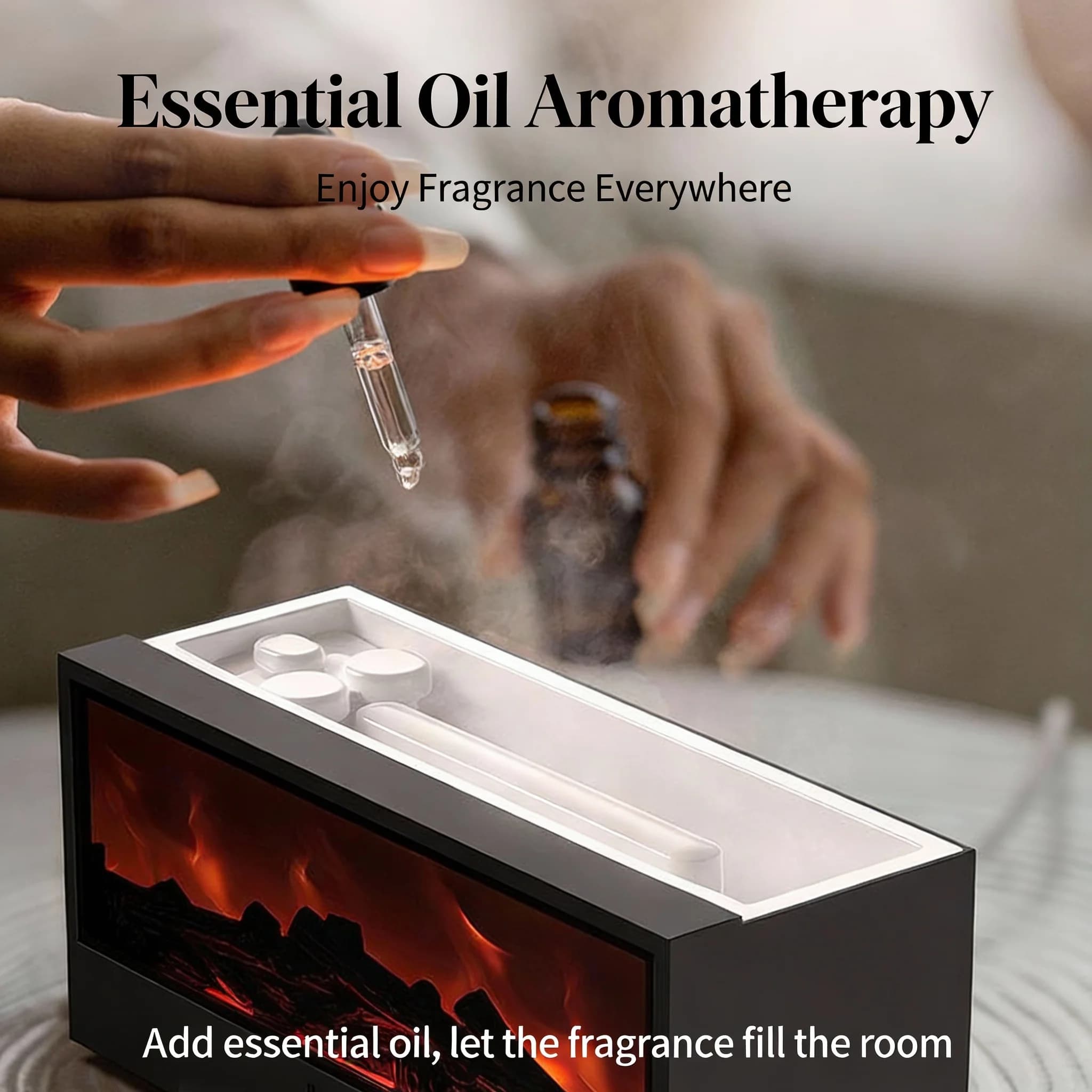 Diffuseur d'huiles essentielles 7 couleurs, diffuseur d'arôme de flamme de cheminée, humidificateur d'air USB avec télécommande pour chambre à coucher, maison, bureau