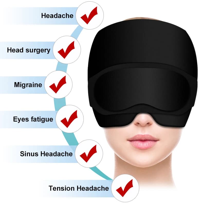 Chapeau de soulagement de la Migraine avec masque pour les yeux en Gel, casquette de soulagement des maux de tête, enveloppe de tête de glace, chapeau de thérapie chaude et froide pour les maux de têt