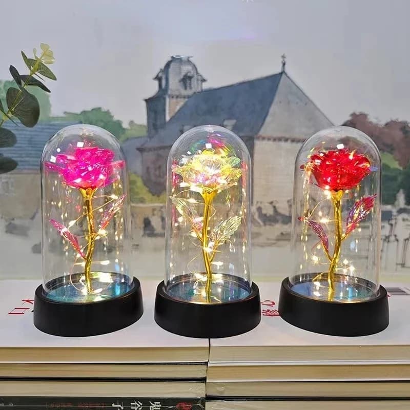 Roses artificielles, cadeau de saint valentin pour petite amie, Rose éternelle, feuille lumineuse LED, décoration de mariage, cadeaux de noël