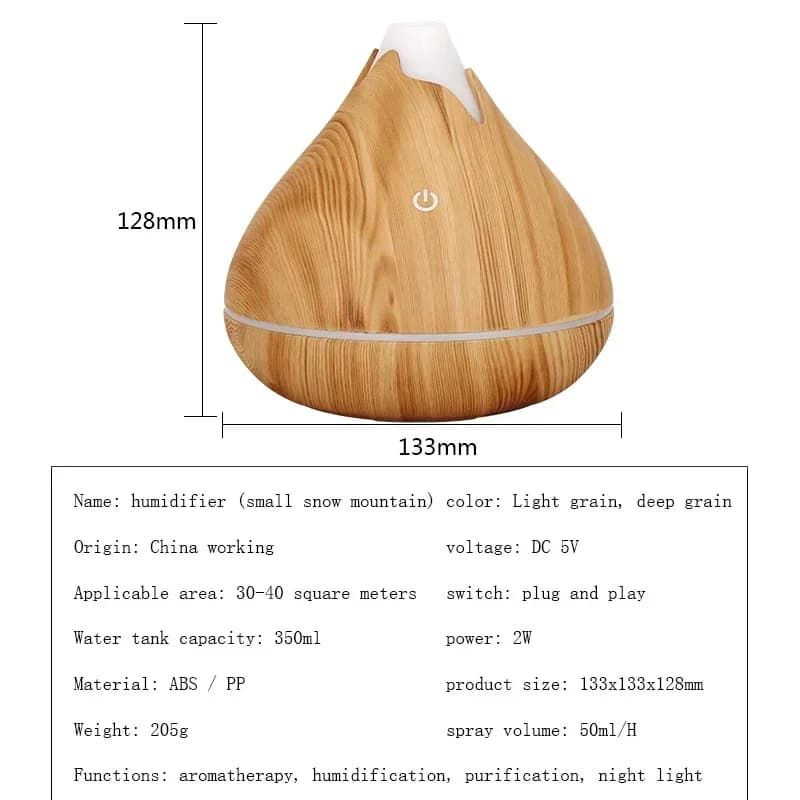 Diffuseur d'huiles essentielles d'aromathérapie 350ML, humidificateur d'air ultrasonique avec télécommande, Grain de bois, frais avec lumière LED 7 couleurs