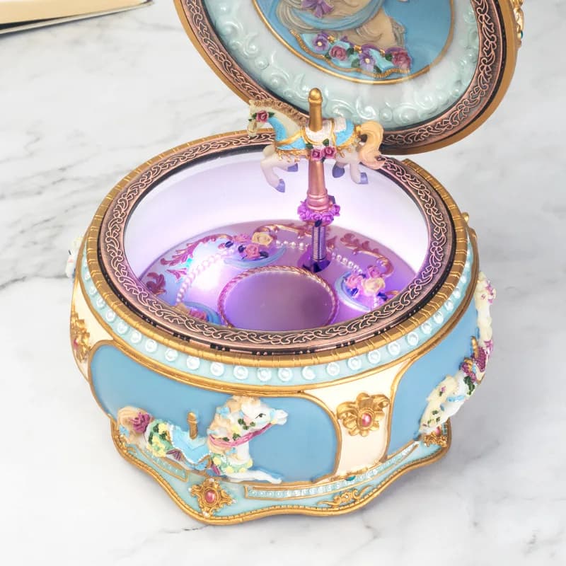 Boîte à musique carrousel Merry-Go-Round avec mouvement Sankyo à 18 notes – Cadeau musical exquis pour filles