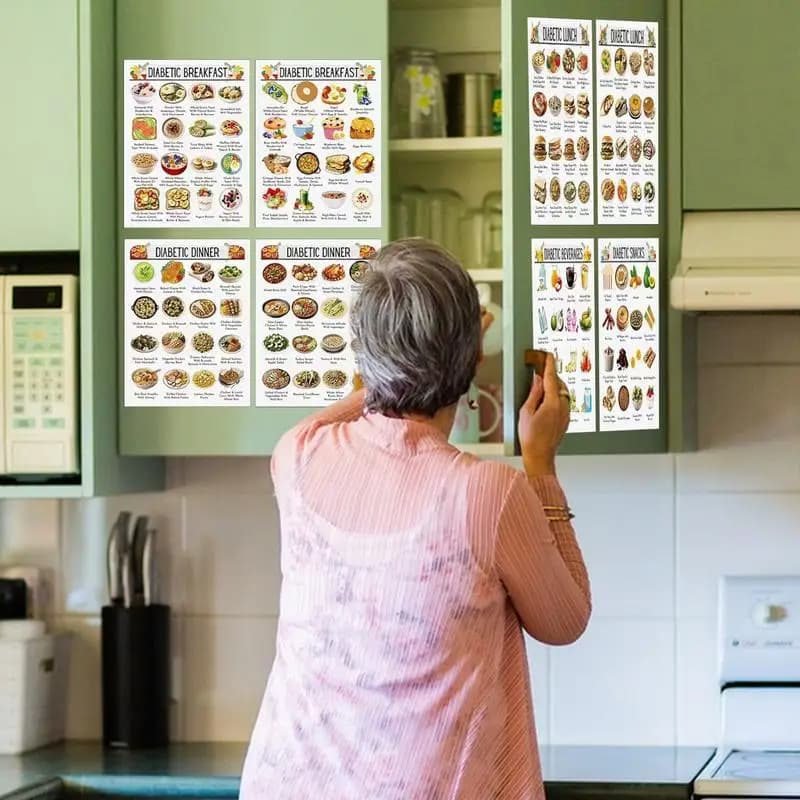 12 pièces tableau alimentaire à faible teneur en sucre liste de nutrition régime à faible teneur en carbure Guide d'information alimentaire affiche pour papa mère grand-père grand-mère personnes âgées