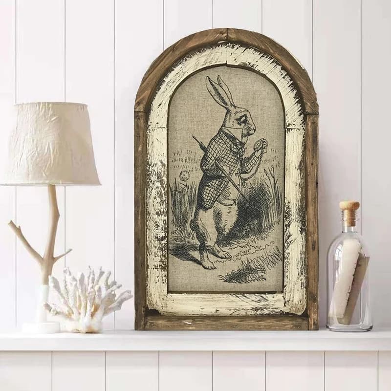 Peinture à l'huile de lapin en bois pour la décoration de la maison, affiche d'art mural rétro, lapin, animaux, impression, décor de Pâques, bébé, vintage