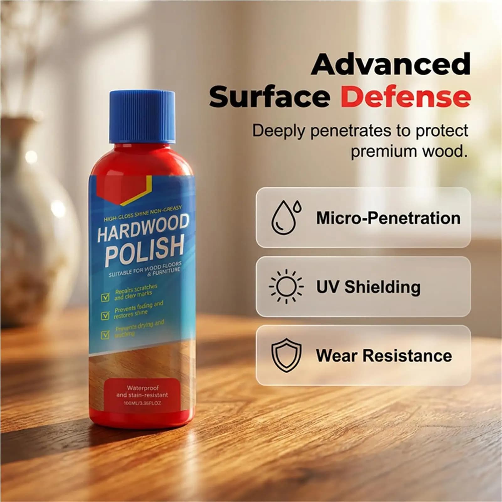 Rénovateur de parquet en bois dur, dégraissant imperméable, lustrant pour sols stratifiés, pour chambre, entrée, salon, appartement
