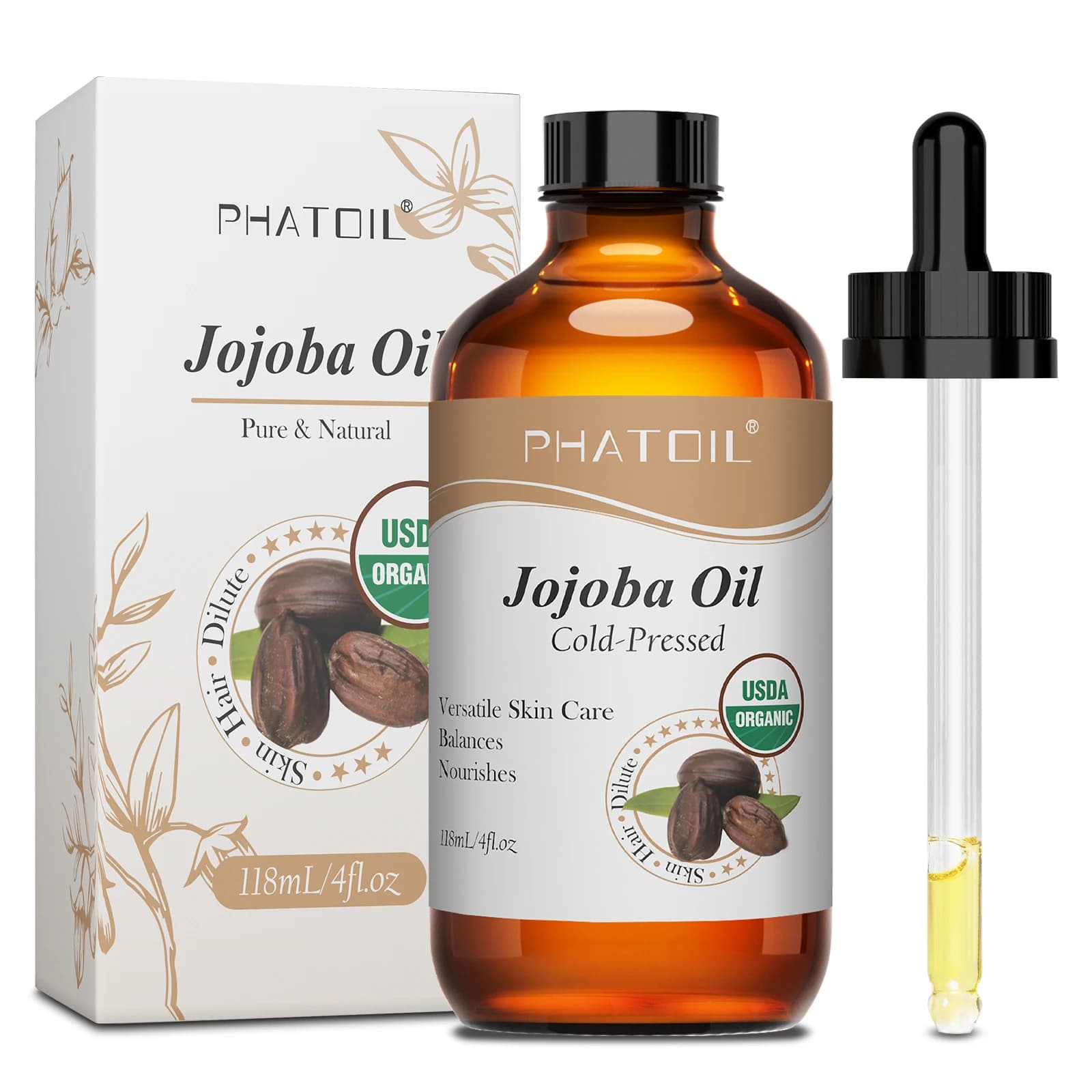 PHATOIL Huile de ricin 100% biologique 236ml Huile de jojoba Huile de rose musquée Huile de graines de tournesol 118ml