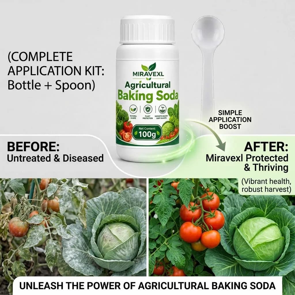 Bicarbonate de soude agricole 100g – Poudre pour l'entretien des plantes, à mélanger à l'eau, utilisation naturelle en jardin pour plantes en pot, pelle incluse