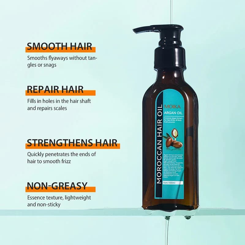Huile capillaire marocaine MOIKA pour cheveux secs et abîmés, hommes et femmes, soin du cuir chevelu plus sain, soin doux et léger pour cheveux abîmés