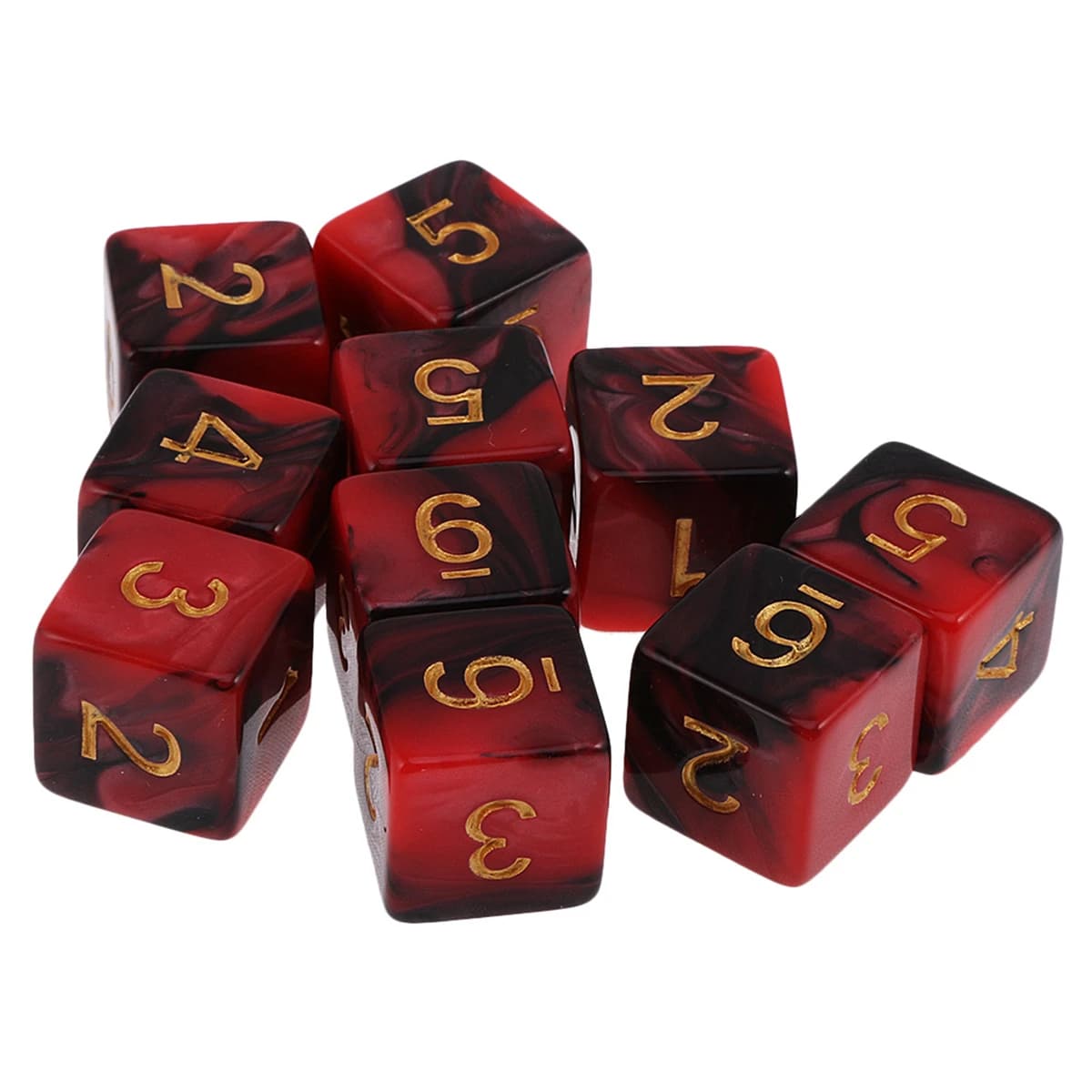 Nouveau jeu de 10 dés D6 de 16 mm en acrylique bicolore rouge et noir pour les jeux de rôle sur table DND