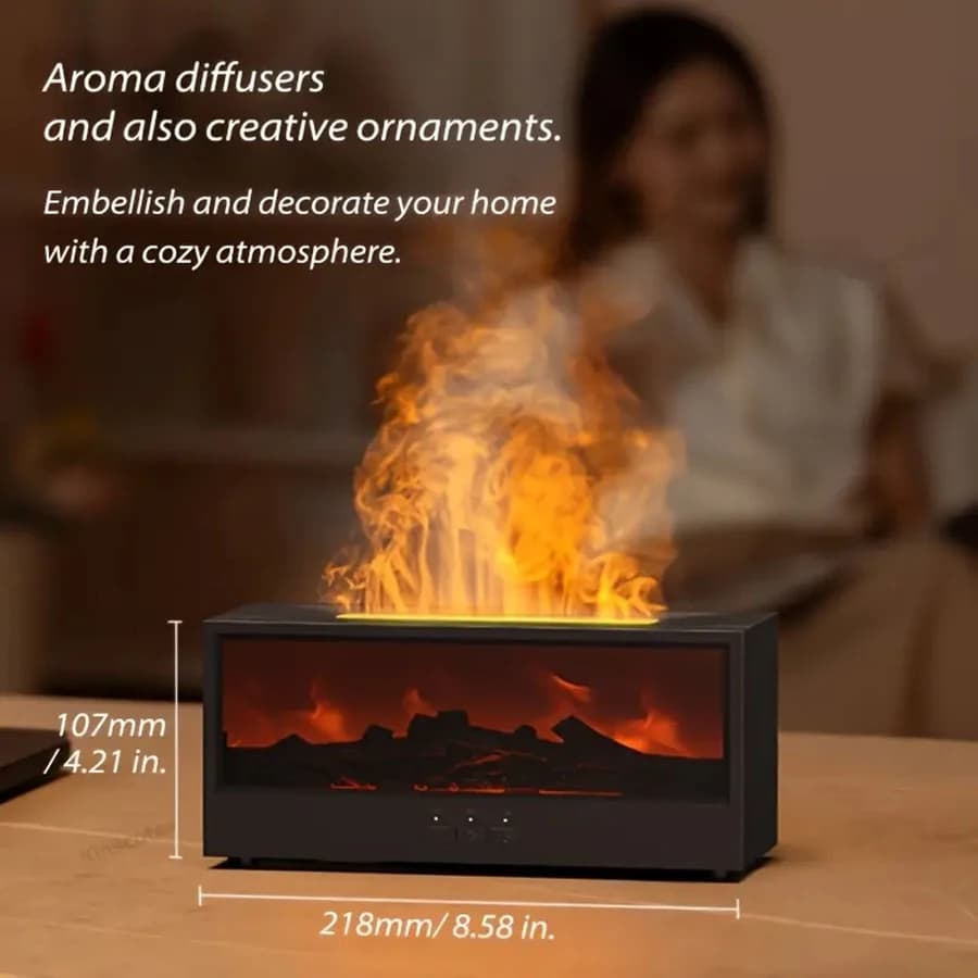 Humidificateur de cheminée simulée, diffuseur d'arômes à flamme 3D simulée, avec télécommande de minuterie pour diffuseur d'arômes lumineux