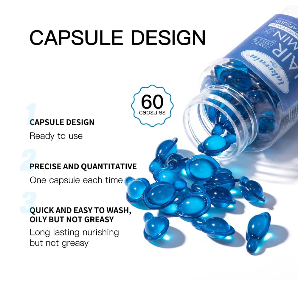 60 capsules d'huile capillaire de 0,5 ml, formule sans rinçage pour une douceur accrue, réduit les frisottis, soin capillaire infusé de vitamines, améliore la brillance