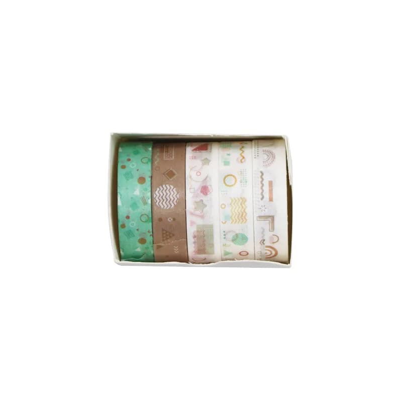 Lot de 5 rouleaux de ruban Washi géométrique rétro