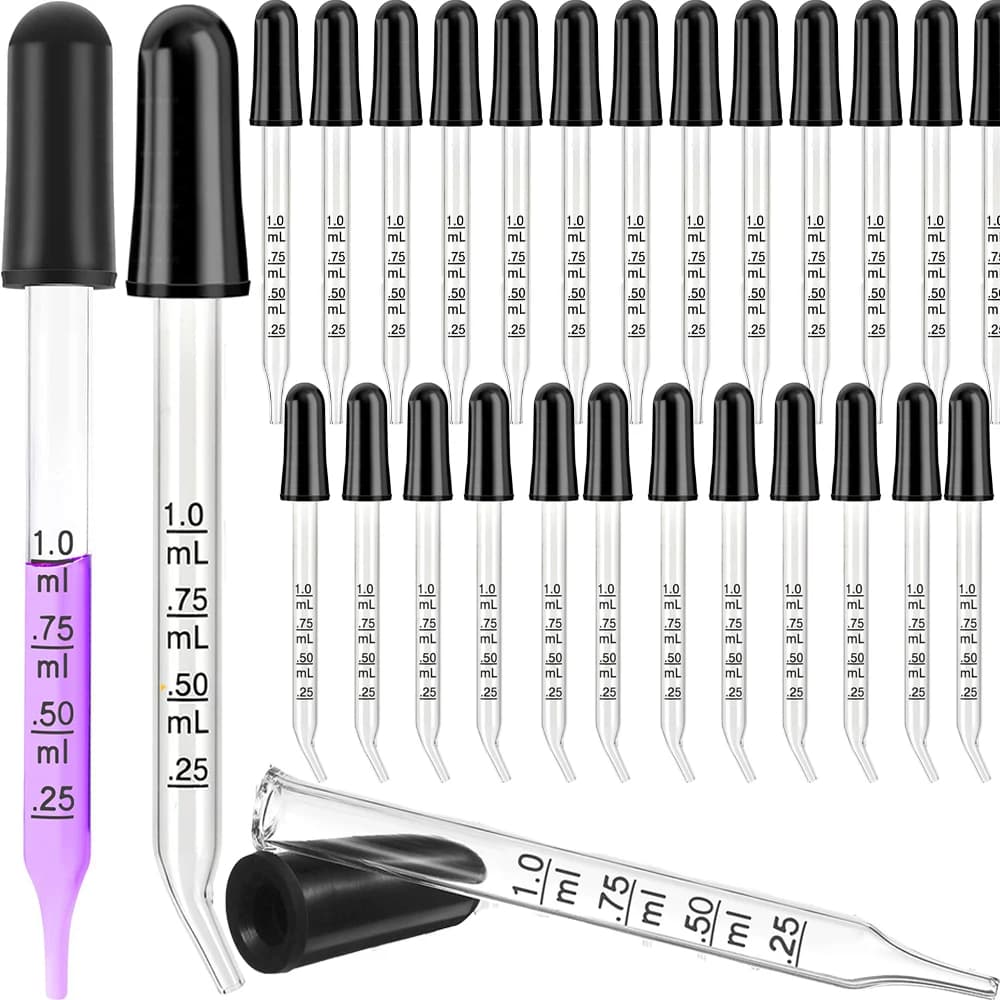 Pipette compte-gouttes en verre, compte-gouttes pour les oreilles et les yeux avec embouts courbés et droits, compte-gouttes de 1 ml pour les huiles essentielles, le laboratoire, l'artisanat, la mesur