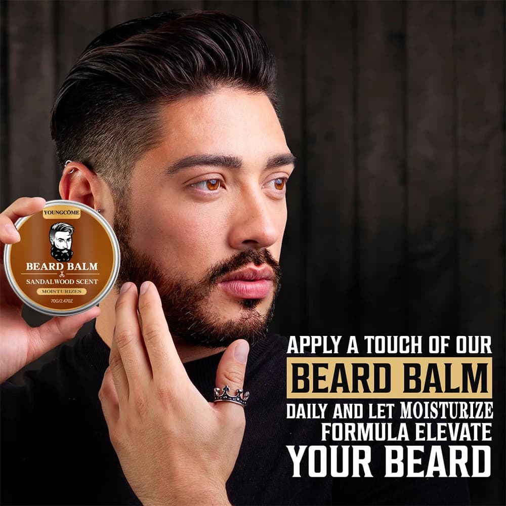 Huile de croissance de barbe bio et baume au bois de santal 1/2/4 Set-24H nourrissant, sans flocons, kit de toilettage pour hommes avec huile d'argan et vitamine E