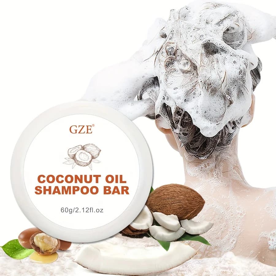 Barre de shampoing à l'huile de coco GZE, shampoing à barre hydratante pour cheveux secs