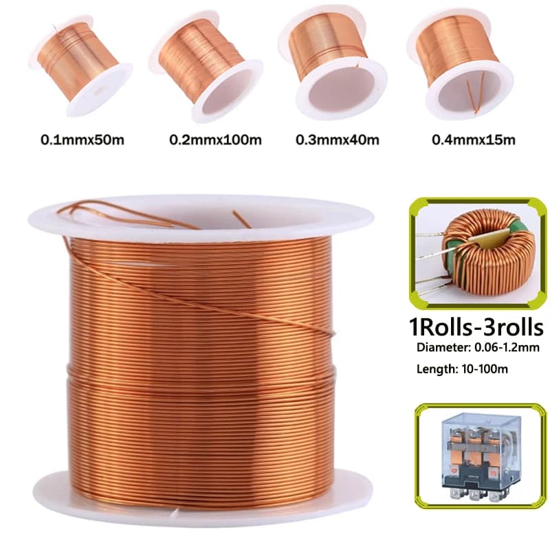 1-3 rouleaux de fil de laque de cuivre 0.06mm -1.2mm câble fil de cuivre fil magnétique émaillé fil d'enroulement de cuivre bobine fil de cuivre