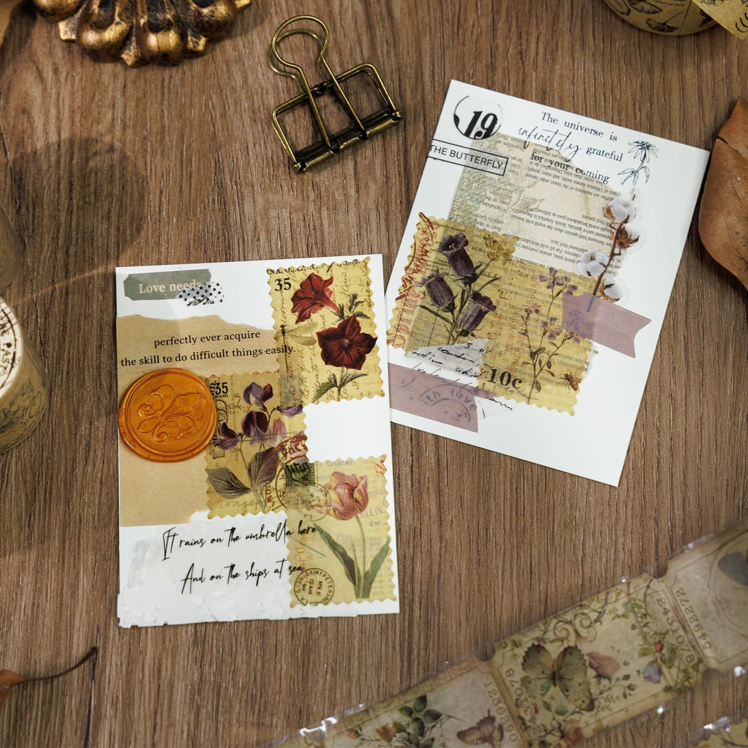 4 rouleaux - Ruban découpé Washi vintage - 2 rouleaux 1,38 po × 78,7 po + 2 rouleaux 1,57 po × 78,7 po - Ruban papier décoratif pour scrapbooking, journalisation, artisanat et emballage cadeau - Diffé