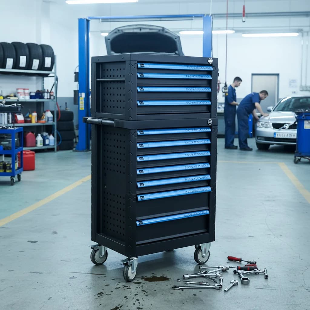 Armoire à outils roulante à 4 tiroirs haute capacité |   Coffre à outils industriel et chariot de garage verrouillable pour le stockage d'outils de mécanicien intensifs