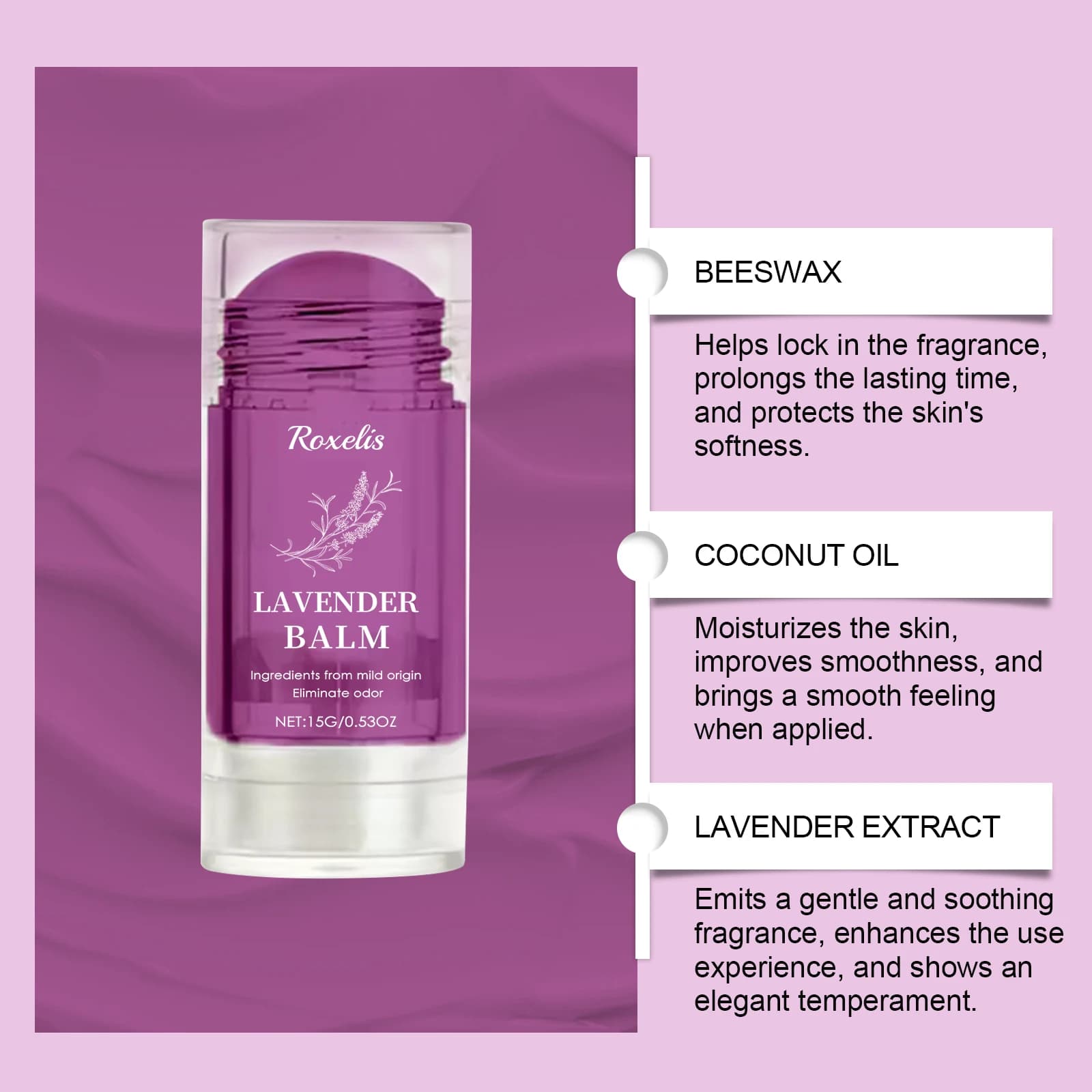 Parfum solide à la lavande Roxelis pour femmes, baume parfumé portable, parfum léger longue durée, facile à appliquer