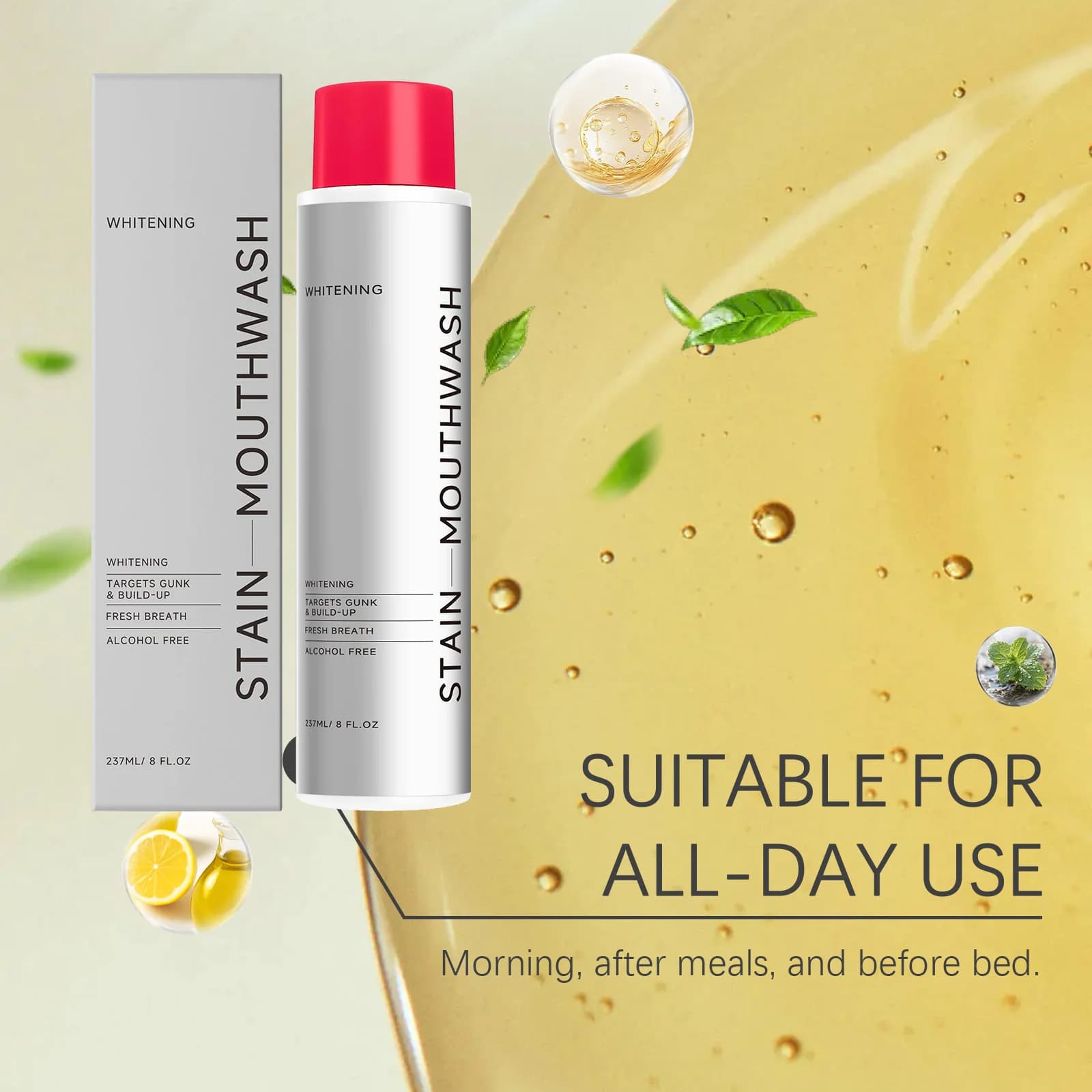 Bain de bouche Oral Fresh 237 ml – Élimination des odeurs buccales, Nettoyage dentaire, Soin d'hygiène buccale, Sans alcool, Rafraîchissant longue durée