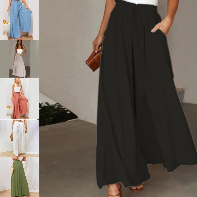 Pantalon Palazzo élastique taille haute pour femmes, fluide, ample, jambes larges, livraison directe