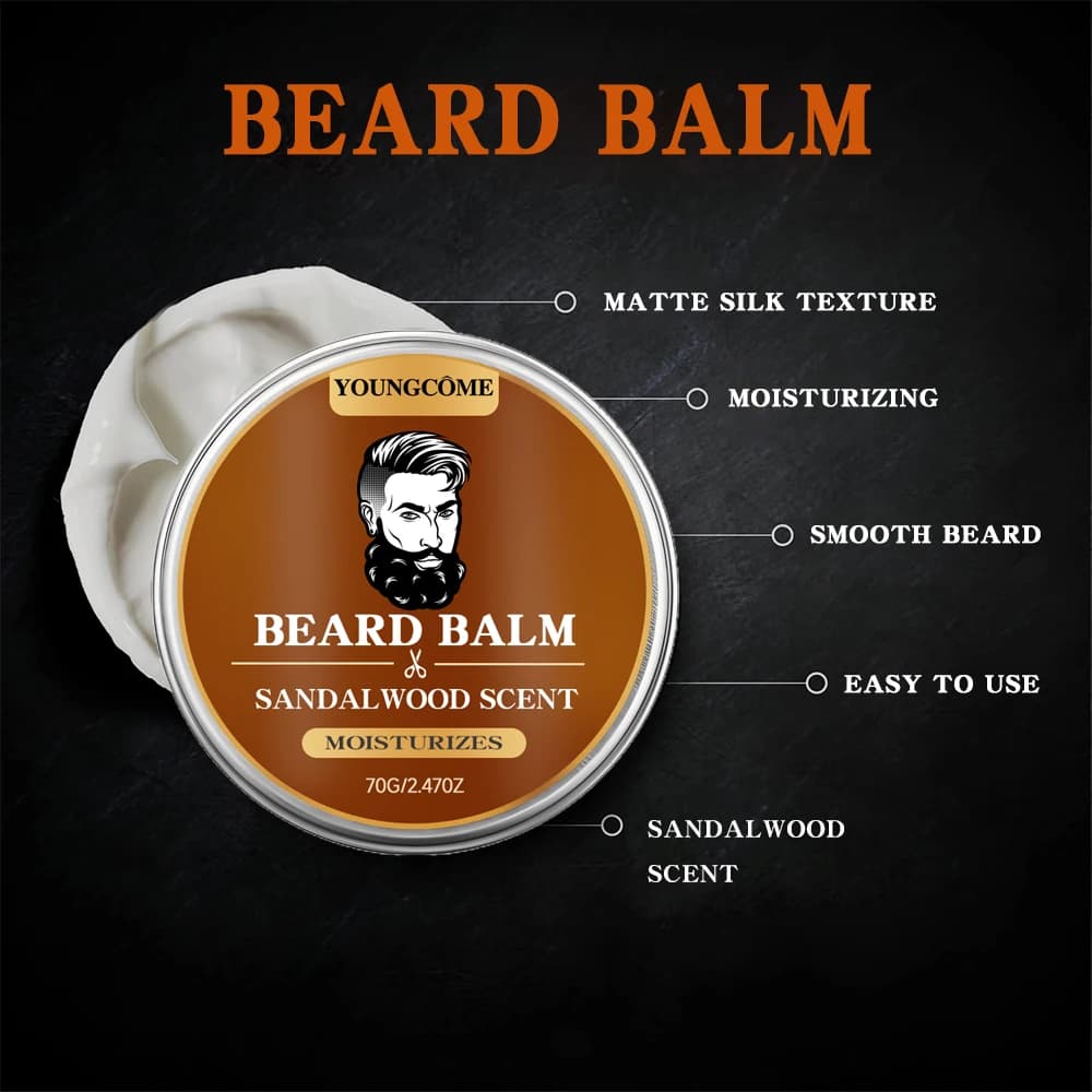 Huile de croissance de barbe bio et baume au bois de santal 1/2/4 Set-24H nourrissant, sans flocons, kit de toilettage pour hommes avec huile d'argan et vitamine E
