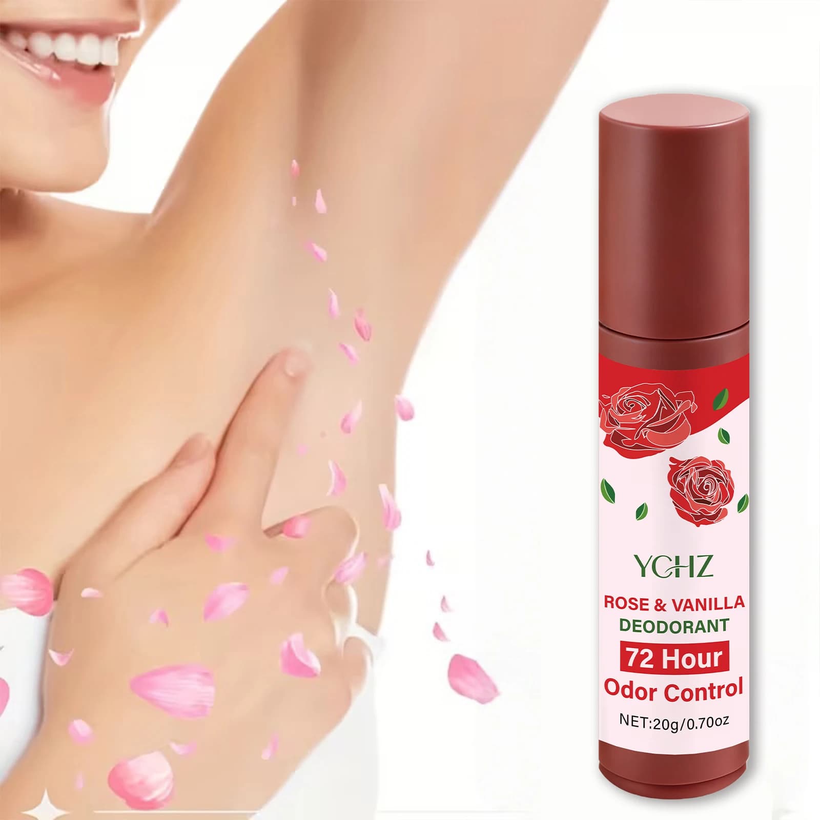 Déodorant Roll-On Rose Vanille Jasmin - Ingrédients à base de plantes, contrôle des odeurs longue durée 72 heures, soin doux, convient aux hommes et aux femmes, pour les voyages ou l'usage quotidien