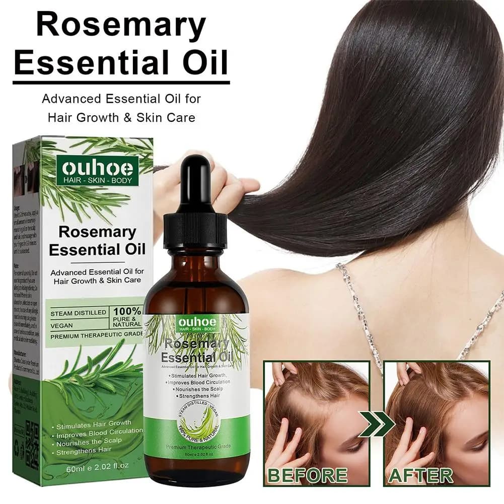 Huile essentielle de romarin huiles de soin capillaires pures naturelles 30ml/60ml huiles essentielles pour nourrir les cheveux brillants soins sains