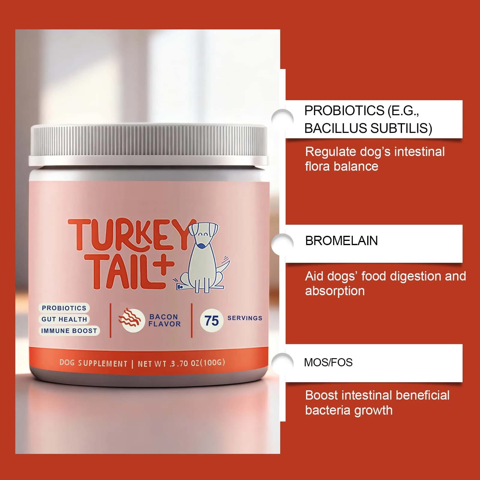 Probiotiques pour chiens en granulés souples, supplément vitaminique à base de champignons Turkey Tail, nourriture douce pour soutenir la santé intestinale, soins quotidiens pour la santé des animaux