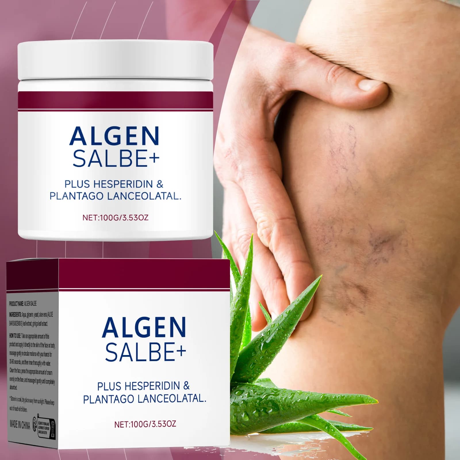 Crème Réparatrice Apaisante pour Veines 100g – Soulagement des Varices, des Gonflements et des Bosses Douloureuses des Jambes – Sans Étiquette – Couverture Externe Incluse