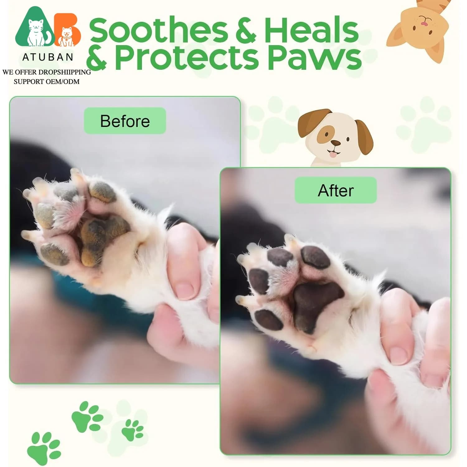 ATUBAN Baume pour pattes de chien et baume pour le nez, protecteur de pattes de chien et de chat entièrement naturel Sucette huile de noix de coco biologique pour pattes sèches et craquelées de chien,