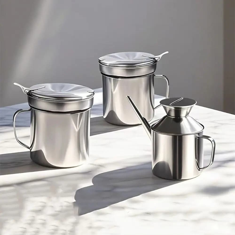 Bouteille d'huile en acier inoxydable, passoire de saindoux, conteneur de stockage, passoire d'huile de cuisson, filtre polyvalent Durable, réservoir de cuisine