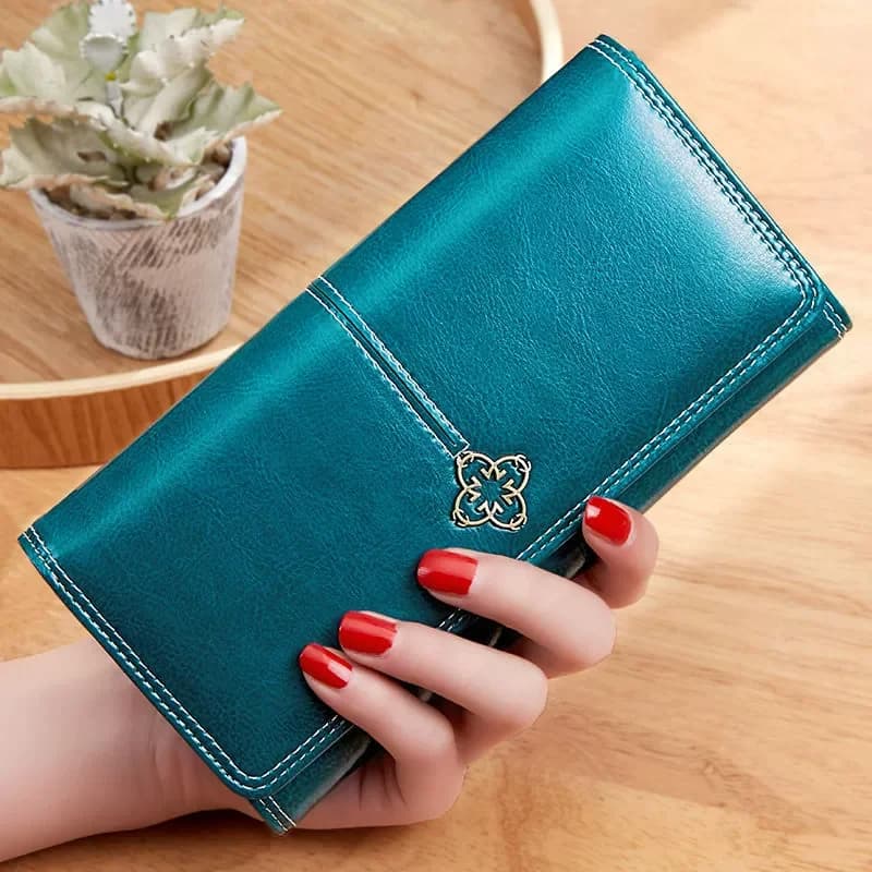 Portefeuille Long en cuir ciré à l'huile pour femmes, pince à billets rétro, grande capacité, pochette, porte-carte, haute qualité