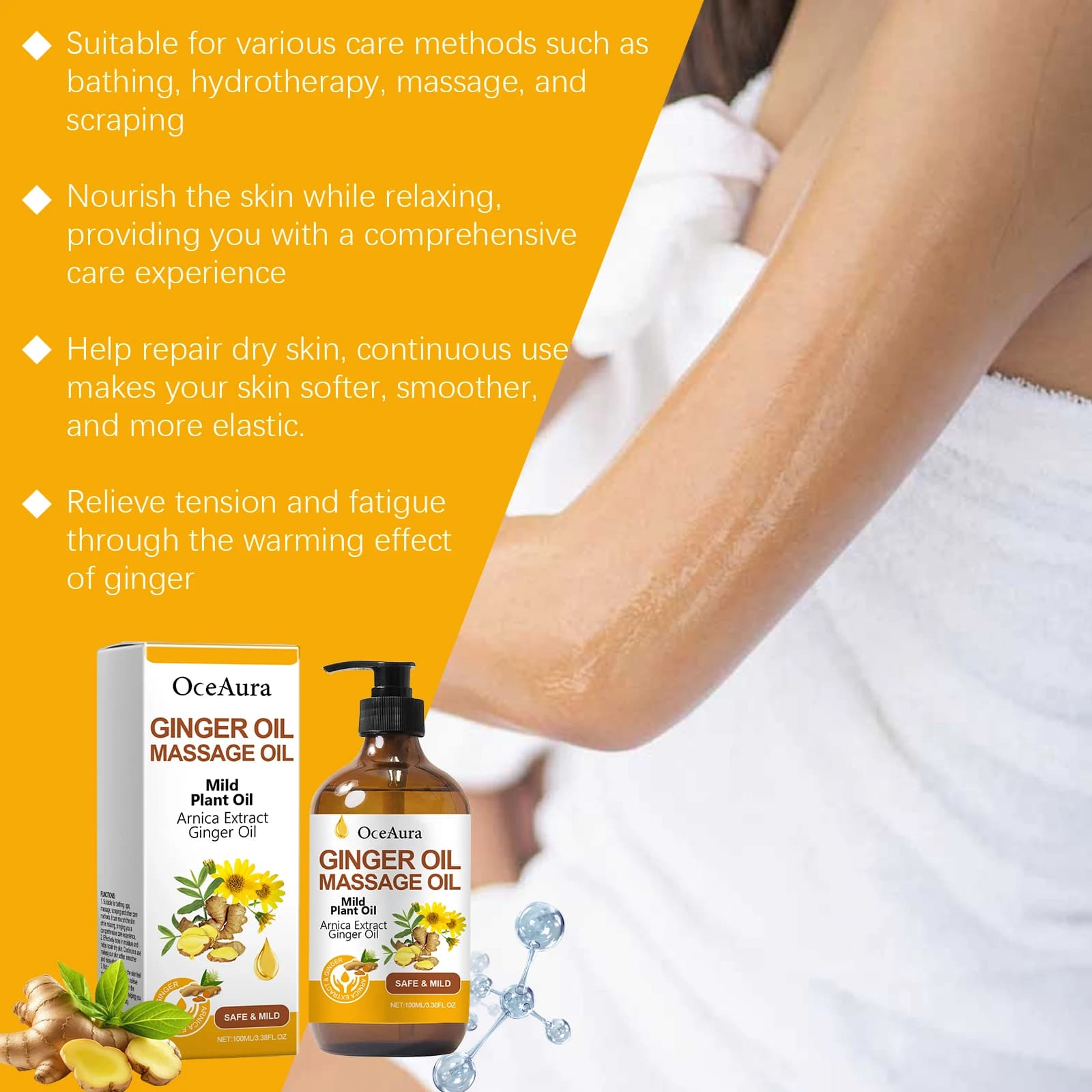 Huile de Massage relaxante au gingembre pour le corps