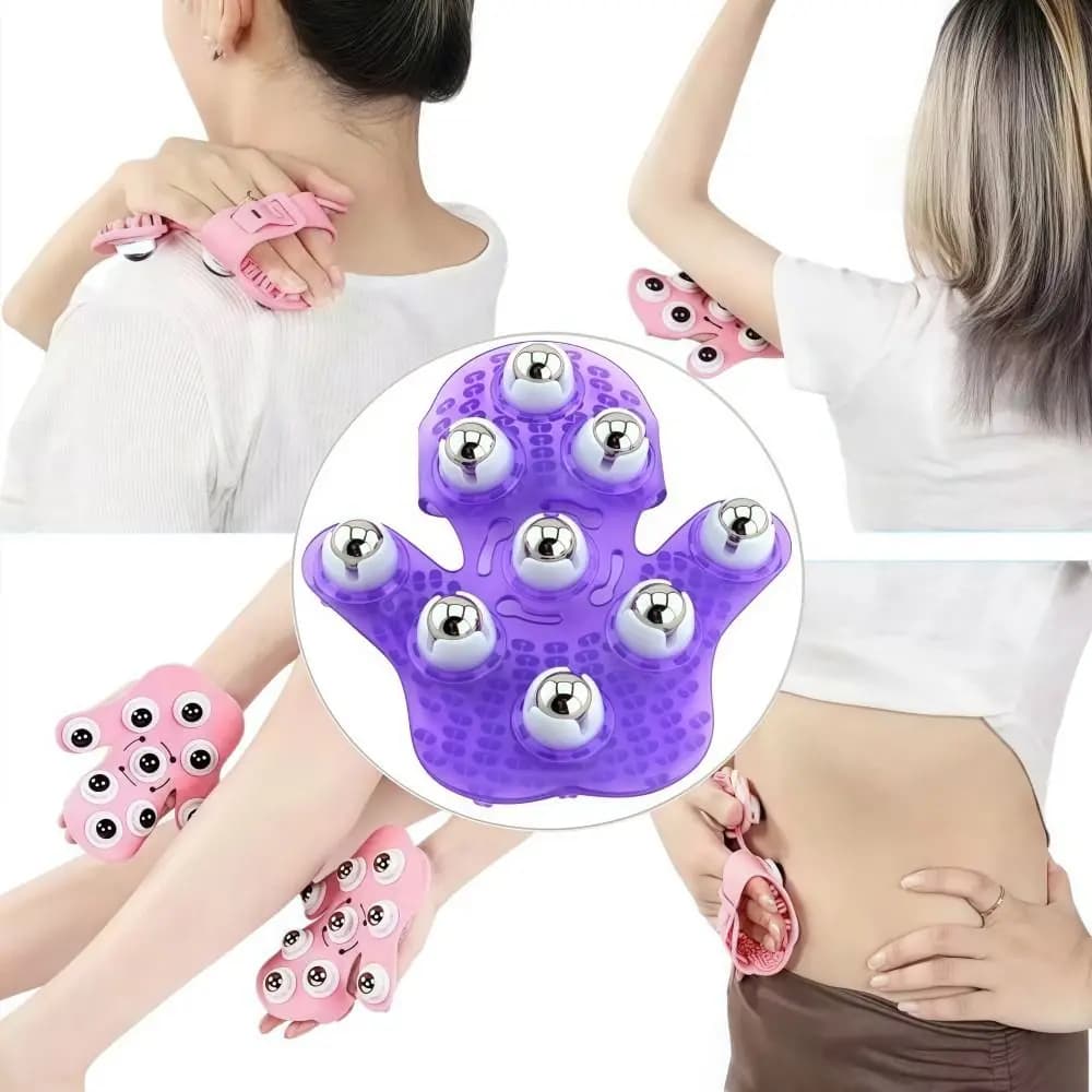 Gant de Massage en forme de paume avec 9 rouleaux métalliques