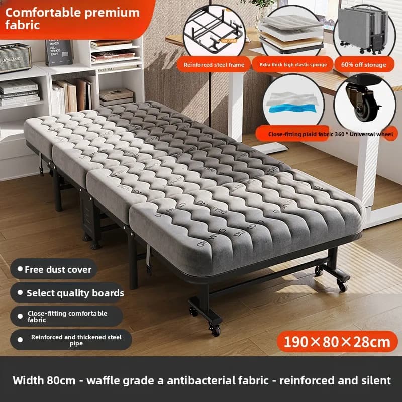 Lit pliant, meubles de lit d'invité portables, lit pliant avec 360 °   Matelas en mousse à mémoire de forme à roulettes pour le bureau, la maison, l'hôpital, le camping