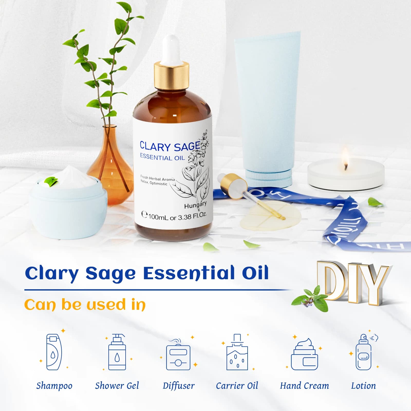 HIQILI huile essentielle de sauge claire 100ml pur naturel basilic noix de muscade pour diffuseur