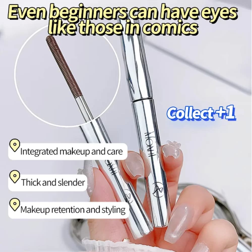 Mascara longue tenue qui boucle les cils, résistant à l'eau et à la transpiration, sépare chaque cils, épaissit et donne du volume, mascara en tube en acier.