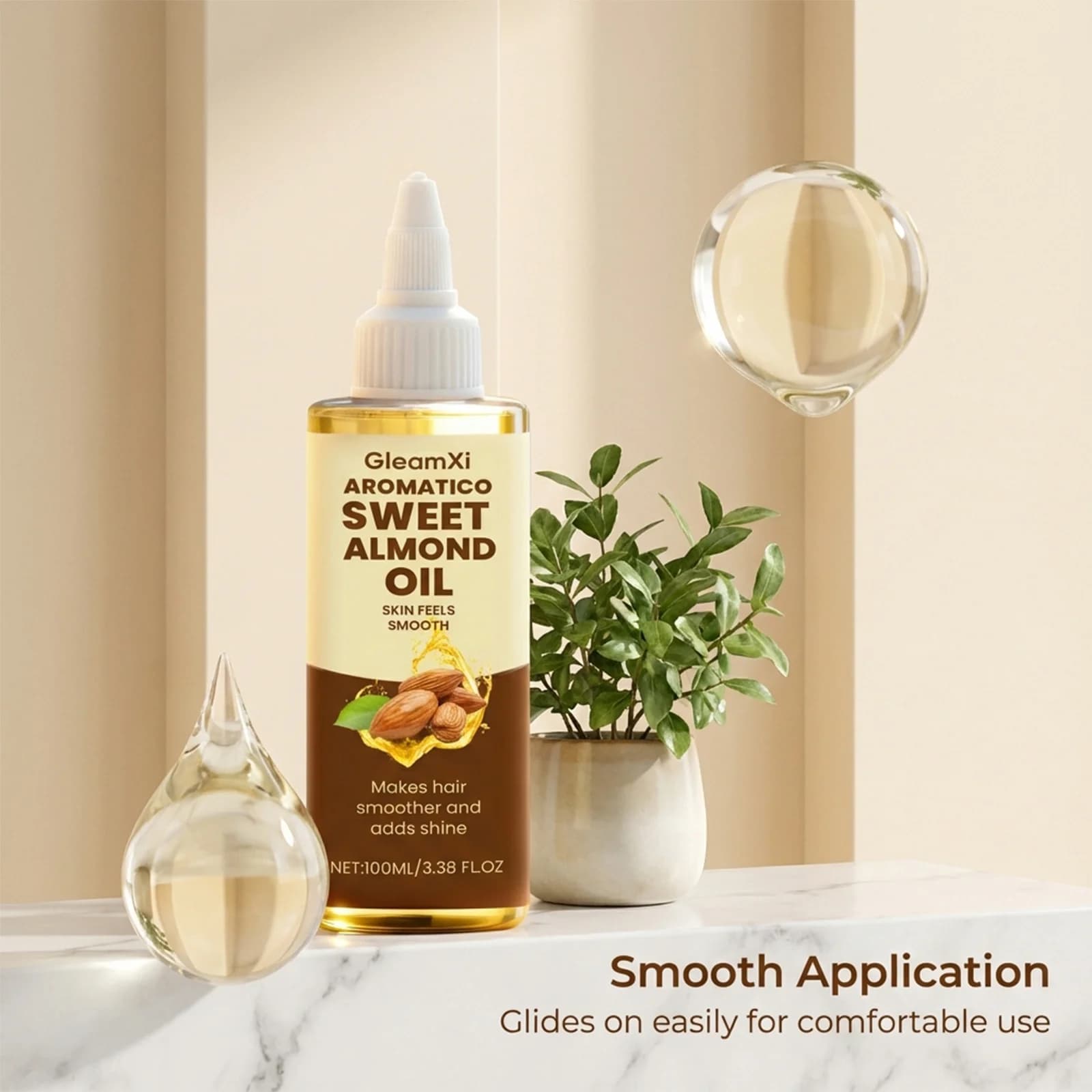 Huile Corporelle à l'Amande Réparatrice Anti-Dessèchement Anti-Peeling Raffermissante Éclaircissante Lissante Hydratante Longue Durée Parfumée Soin Cheveux et Corps