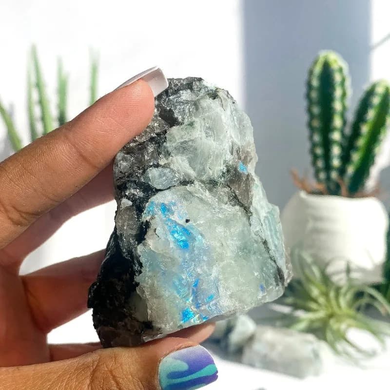 Grande Pierre de Lune Arc-en-ciel Brute, avec Iridescence Naturelle, Idéale pour la Décoration Intérieure, Cadeaux de Yoga