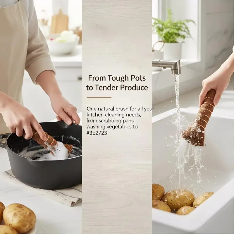 Essentiel de cuisine écologique - Brosse à vaisselle en fibre de palme naturelle - Parfaite pour les ustensiles de cuisine délicats et le nettoyage quotidien durable