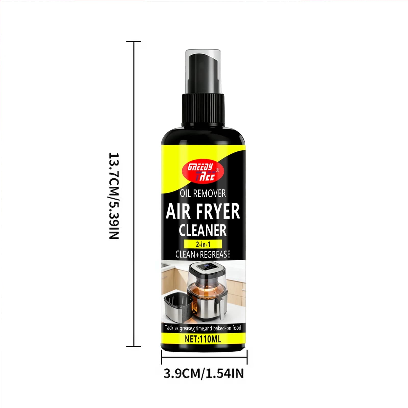 Nettoyant pour friteuse à air, spray puissant anti-taches d'huile pour les restes de nourriture et la graisse incrustées, 110 ml avec chiffon de nettoyage, accessoires de nettoyage de cuisine